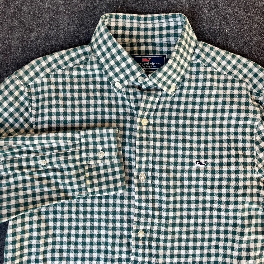 Vineyard Vines Whale Shirt Lightweight Flannel Men S Green Check‎ Button Down